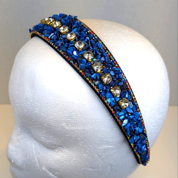 Forsylvanas Jewelry Accessories - Blue Crushed Turquoise Stone & Rhinestone Embedded Headband Forsylvanas Jewelry